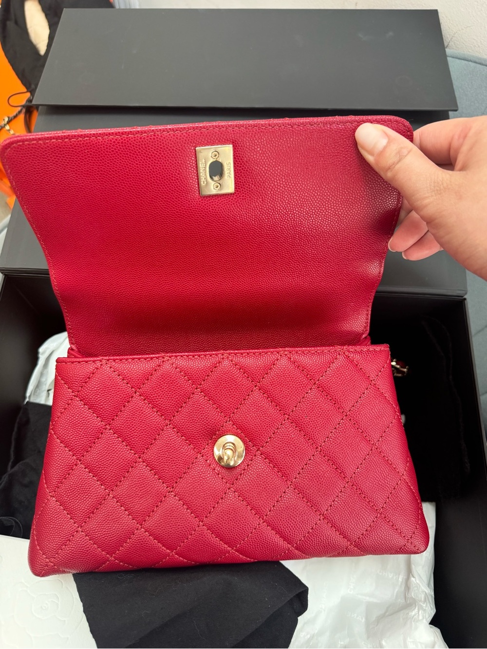 CHANEL Small Coco Handle Dark Red Caviar Light Gold Hardware - Picture 10 of 14